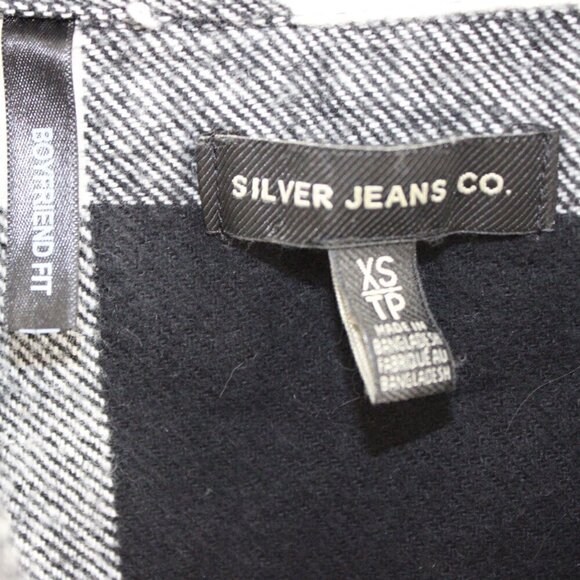 Silver Long Sleeve Button Down Plaid Boyfriend Fit Shacket Size XSMALL - Picture 2 of 3